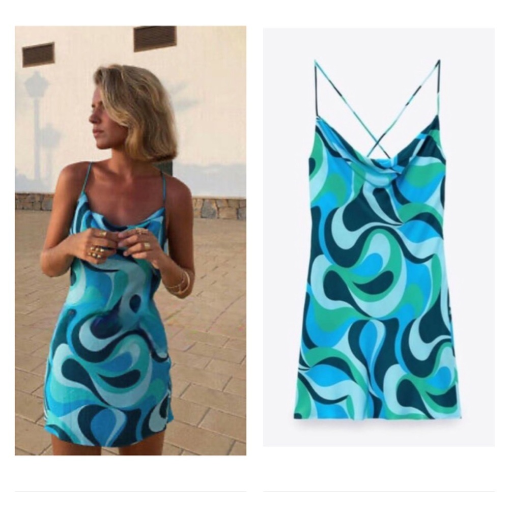 NWT Zara blue flowy printed dress